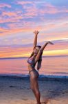 Beautiful Black African American Woman Posing On The Beach At Su Stock Photo