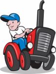 Farmer Driving Vintage Tractor Cartoon Stock Photo