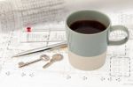 Coffee Cup On Working Table Stock Photo