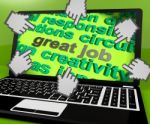 Great Job Laptop Screen Shows Awesome Work And Positive Feedback Stock Photo