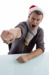 Shouting Man pointing forward Stock Photo