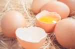 Fresh Farm Eggs On A Wooden Rustic Background Stock Photo