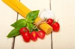 Italian Spaghetti Pasta Tomato And Basil Stock Photo