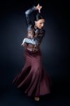 Young Flamenco Dancer In Beautiful Dress On Black Background Stock Photo