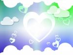 Hearts And Clouds Background Shows Passion  Love And Romance
 Stock Photo