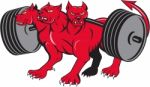 Cerberus Multi-headed Dog Hellhound Powerlifting Barbell Cartoon Stock Photo