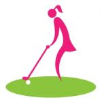 Woman Teeing Off Shows Golf Course Professional Golfer Stock Photo