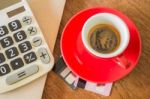 Coffee Break On Business Work Table Stock Photo