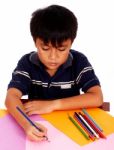 Boy Drawing Picture Stock Photo