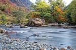 View Along The Glaslyn River In Autumn Stock Photo