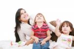 Caucasian Mother With Two Daughters Stock Photo