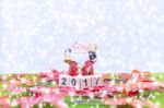 Merry Christmas And Happy New Year Background  And Number 2017 Text Stock Photo