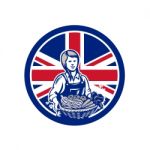 British Female Organic Farmer Union Jack Flag Icon Stock Photo