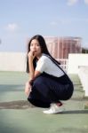 Portrait Of Thai Teen Beautiful Girl Happy And Relax Stock Photo