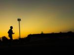 Silhouette Teen Age Run Together  Track Stock Photo