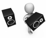 Loudspeakers Character Shows Loud Speakers Music Disco Or Party Stock Photo