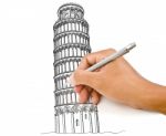 Hand Drawing Pisa Tower Line Stock Photo