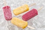 Passion Fruit Red Grapes Popsicle Yummy Fresh Summer Fruit Sweet Dessert Stock Photo