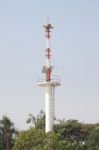 Warning Tower Tsunami On Forest Beach Stock Photo