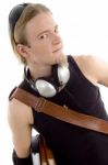 Student With Books And Headphone Stock Photo