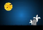 Halloween White Ghost Gravestone Moon Bat Graveyard Stock Photo