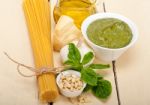 Italian Traditional Basil Pesto Pasta Ingredients Stock Photo