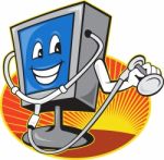 Computer Tv Monitor With Doctor Stethoscope Stock Photo