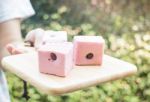 Hand On Serving Thai Steamed Cotton Cake Stock Photo