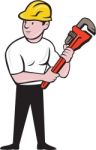 Plumber Holding Monkey Wrench Cartoon Stock Photo