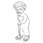 Line Drawing Of Malay Grandfater Cartoon -character  Stock Photo