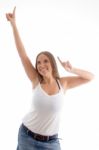 Young Smiling Dancing Woman Stock Photo