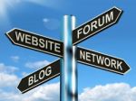 Website Forum Blog Network Signpost Shows Internet Stock Photo