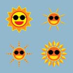 Sun Wearing Sunglasses Icon Set Stock Photo