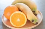 Healthy Fruits With Oranges And Bananas Stock Photo