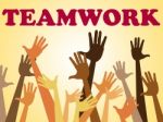 Teamwork Team Indicates Hands Together And Combined Stock Photo