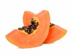 Slice Of Papaya Isolated On White Background Stock Photo