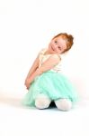 Little Girl Fashion Model In Green Dress Stock Photo