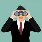 Businessman Use Binoculars Looking For Business Future Stock Photo