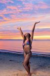 Beautiful Black African American Woman Posing On The Beach At Su Stock Photo