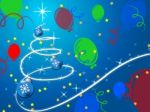 Blue Christmas Tree Background Shows December Holidays And Ballo Stock Photo