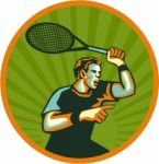 Tennis Player Racquet Circle Retro Stock Photo