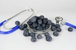 Blueberry In Glass Bowl On White Background. Healthy Food Stock Photo