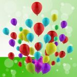 Floating Colourful Balloons Mean Cheerful Ceremony Or Multicolou Stock Photo