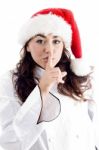 Christmas Chef Showing Shh Gesture Stock Photo