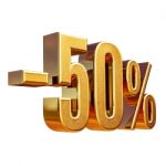 3d Gold 50 Fifty Percent Sign Stock Photo