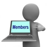 Members Laptop Shows Member Register And Web Subscribing Stock Photo