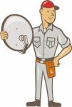 Cable Tv Installer Guy Standing Stock Photo