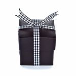 Black Gift Box With Checkered Ribbon Stock Photo