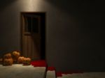 3d Door And Pumpkin Heads Stock Photo