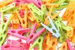 Pile Of Multiple Color Pegs Blue One Stock Photo